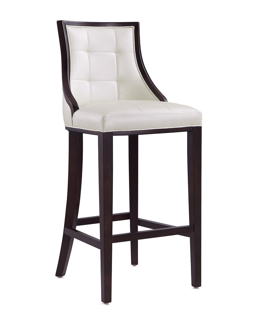 Manhattan Comfort Fifth Avenue Bar Stool In Pearl White And Walnut