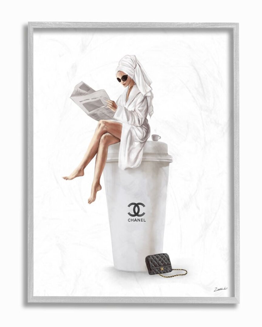 Stupell Chic Fashion Coffee And Purse Female Robe Pose Wall Art In White