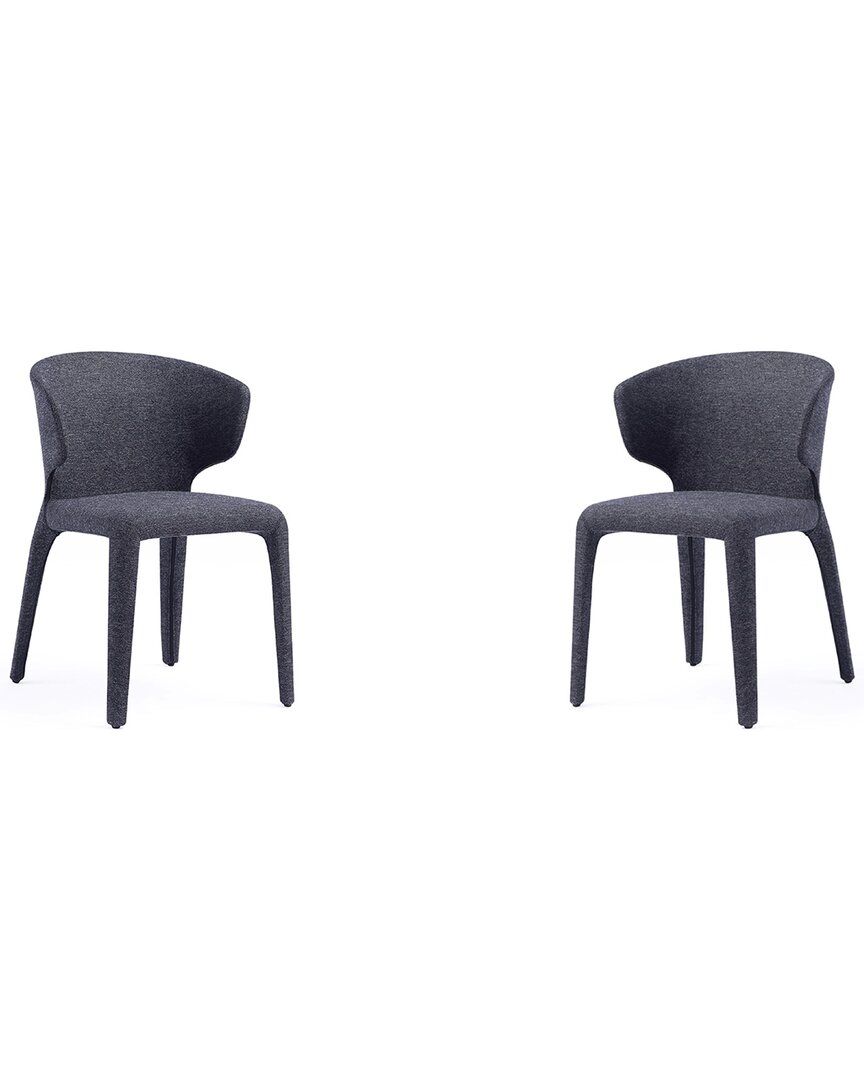 Manhattan Comfort Set Of 2 Conrad Woven Tweed Dining Chairs In Black
