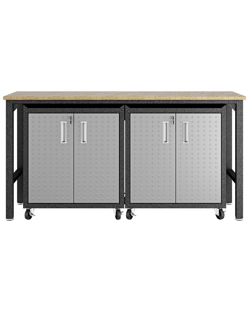 Manhattan Comfort 3pc Fortress 1.0 Mobile Space-saving Garage Cabinet & Worktable Set