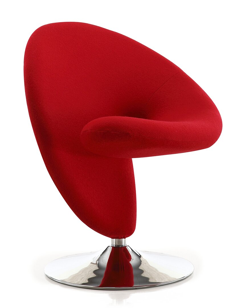 Manhattan Comfort Curl Swivel Accent Chair In Red/polished Chrome
