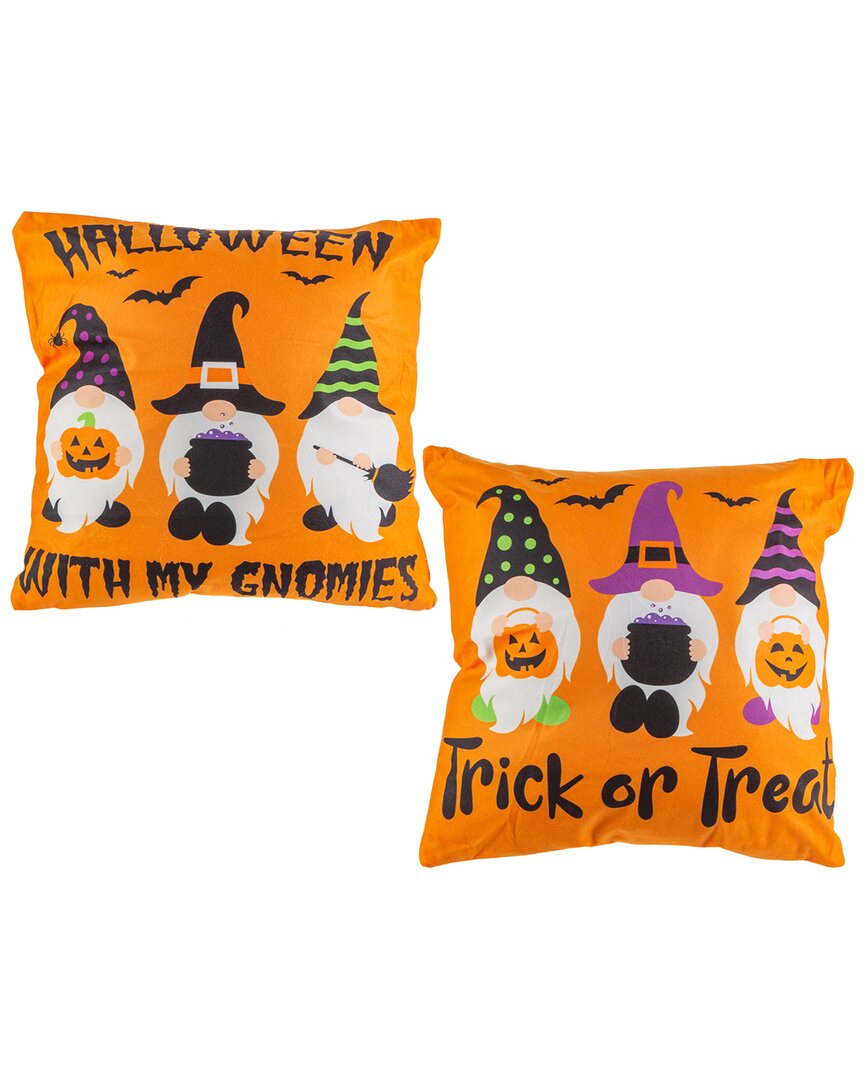 Gerson International Everlasting Glow Set Of Two 16 In Fabric Halloween Gnome Pillow In Orange