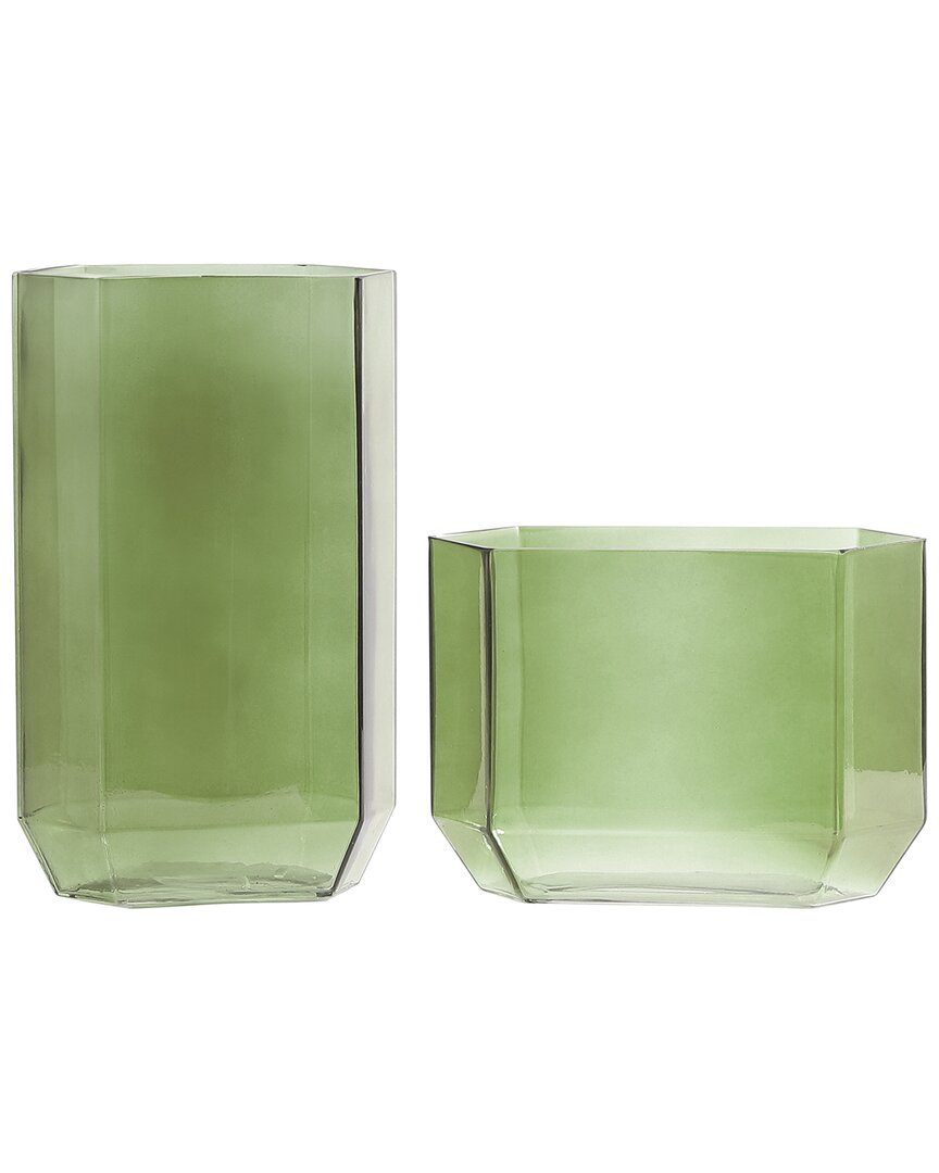 Safavieh Set Of 2 Noreno Modern Hexagon Glass Vases In Green