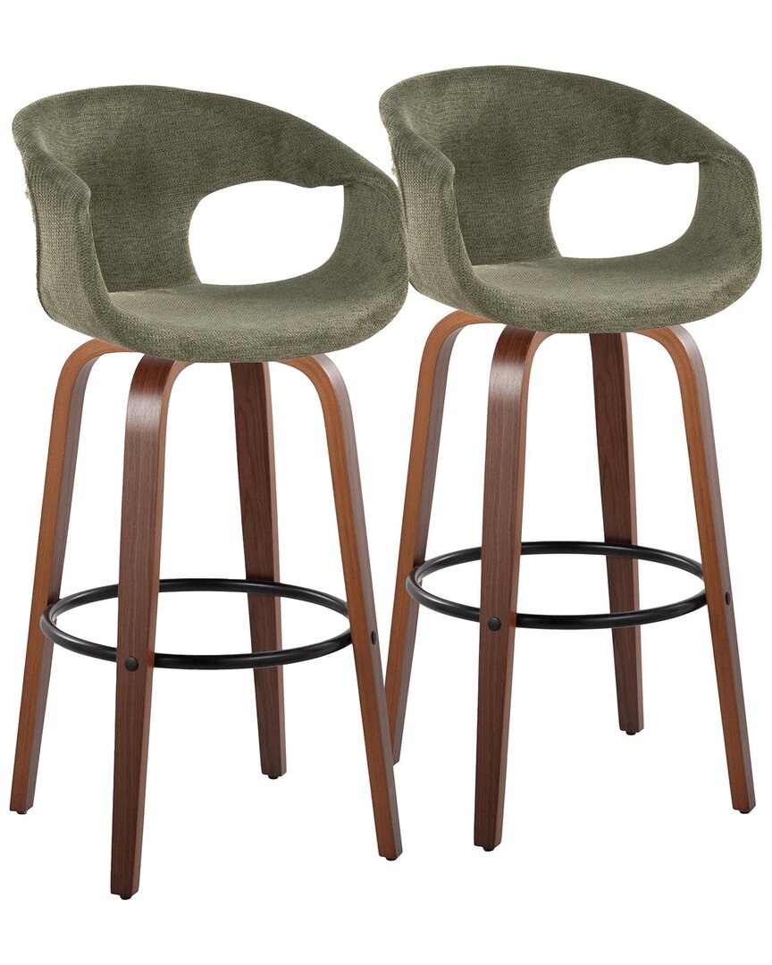 LUMISOURCE LUMISOURCE SET OF 2 CURVA 30IN MID-CENTURY MODERN FIXED-HEIGHT SWIVEL BAR STOOLS WITH FOOTREST