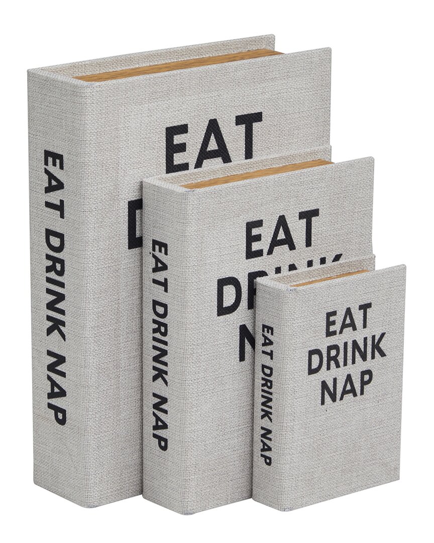 Peyton Lane Set Of 3 Light Gray Linen Storage Book In Gray