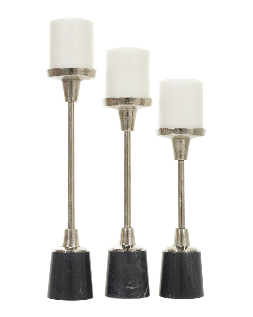 The Novogratz Peyton Lane Set Of 3 Slim Candle Holders With Marble Base In Silver