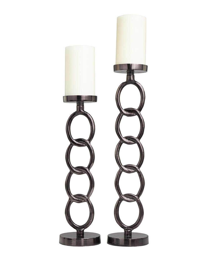 Peyton Lane Set Of 2 Geometric Chain Link Candle Holders In Gray
