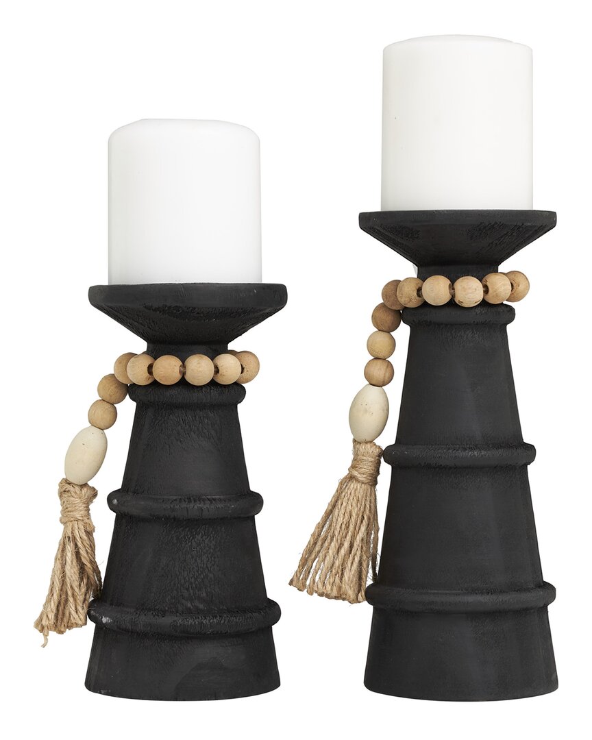 Peyton Lane Set Of 2 Black Wood Handmade Textured In Black