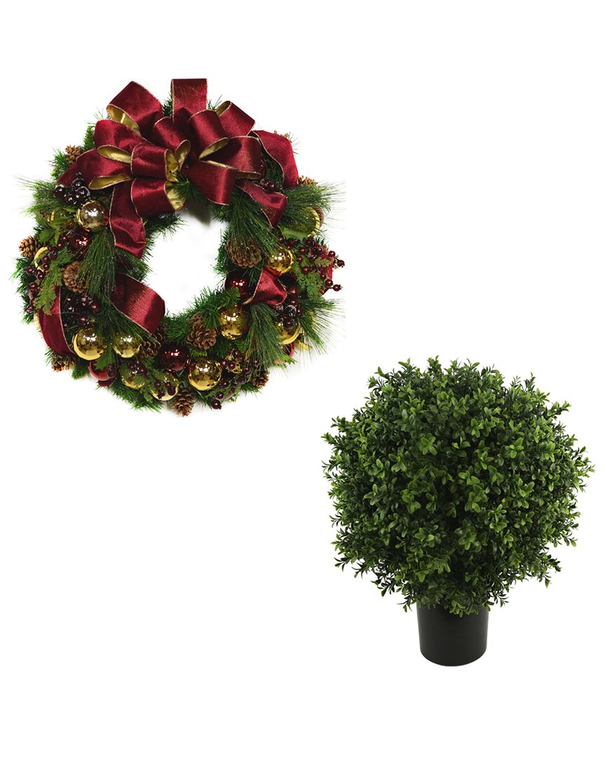 Shop Creative Displays Classic Christmas Holiday Wreath & Uv Boxwood Drop-in In Red