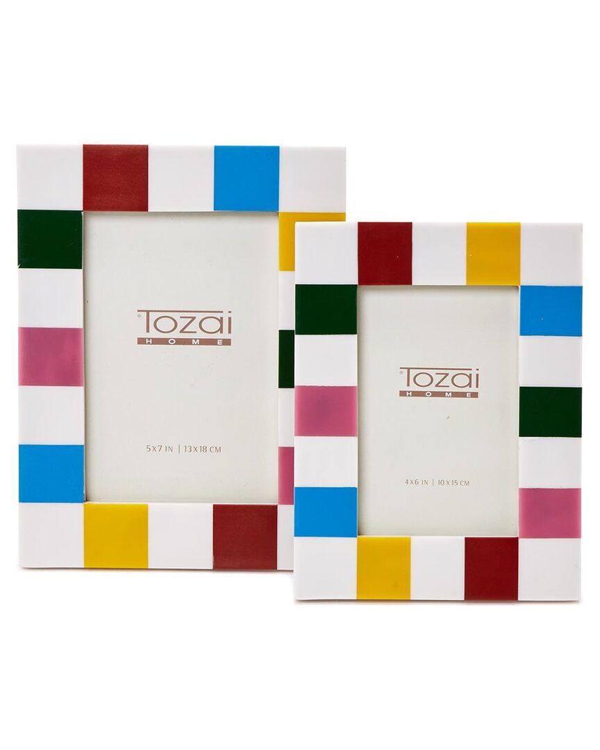 TWO'S COMPANY TOZAI COLORBLOCK SET OF 2 PHOTO FRAMES 