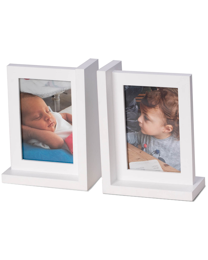Bey-berk Kennedy Solid Wood White Picture Frame Book Ends