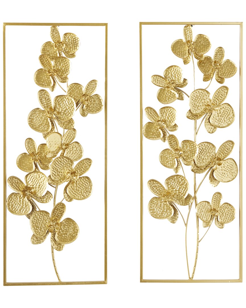 Cosmoliving By Cosmopolitan Set Of 2 Floral Metal Orchid Wall Decor With In Gold