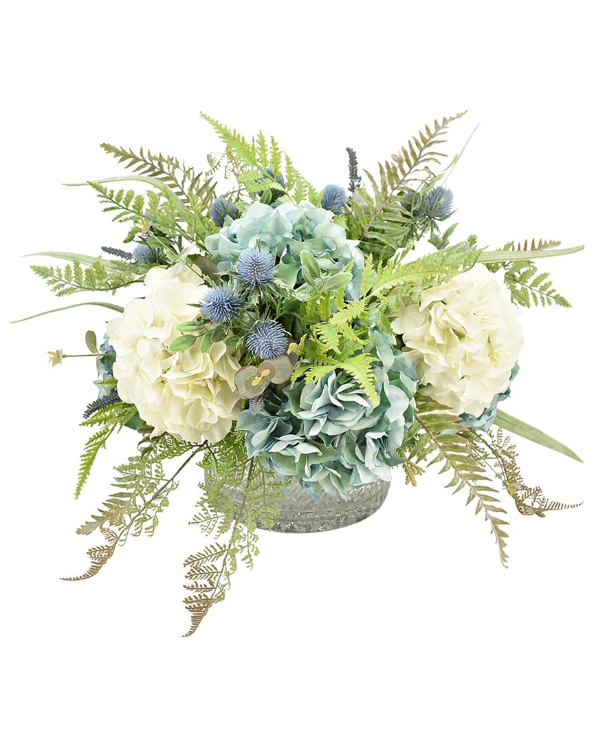 Creative Displays Blue & White Hydrangea Arrangement In Etched Glass Vase