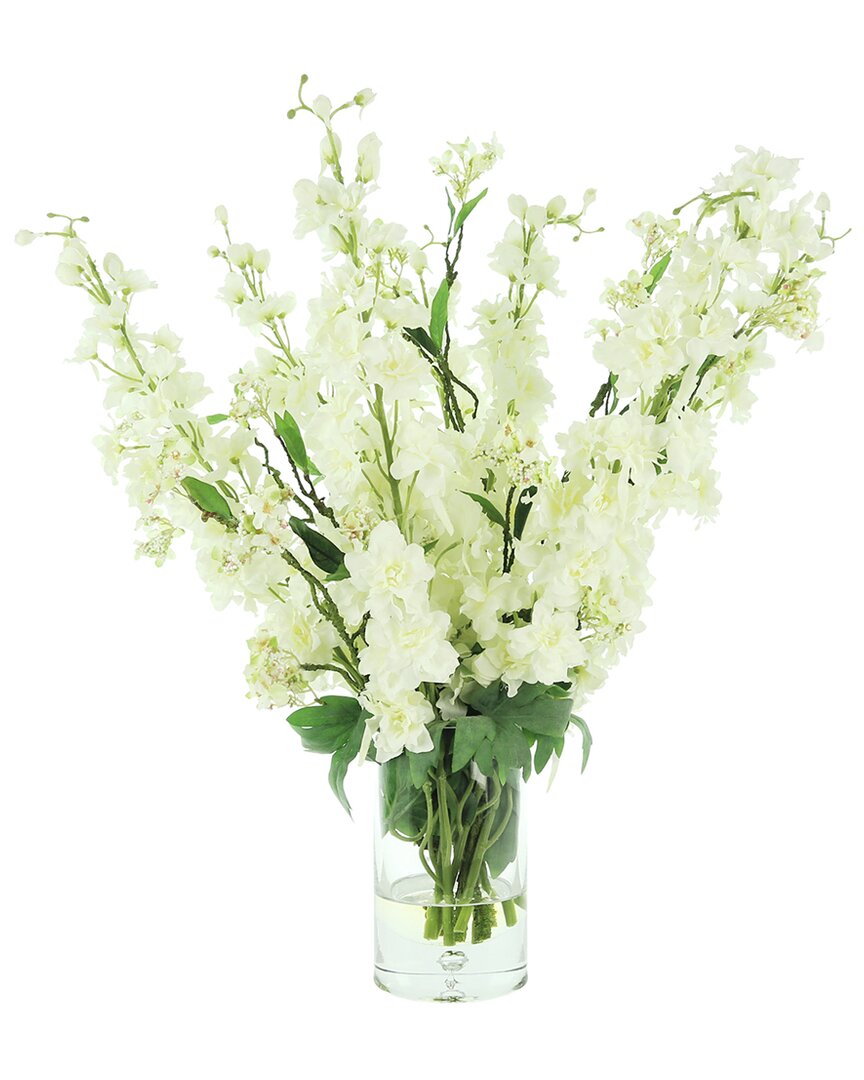 Creative Displays White Delphinium & Cherry Blossom Arranged In Glass Vase