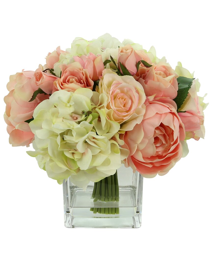 Creative Displays Pink & Cream Rose, Peony & Hydrangea Arrangement In Glass Vase