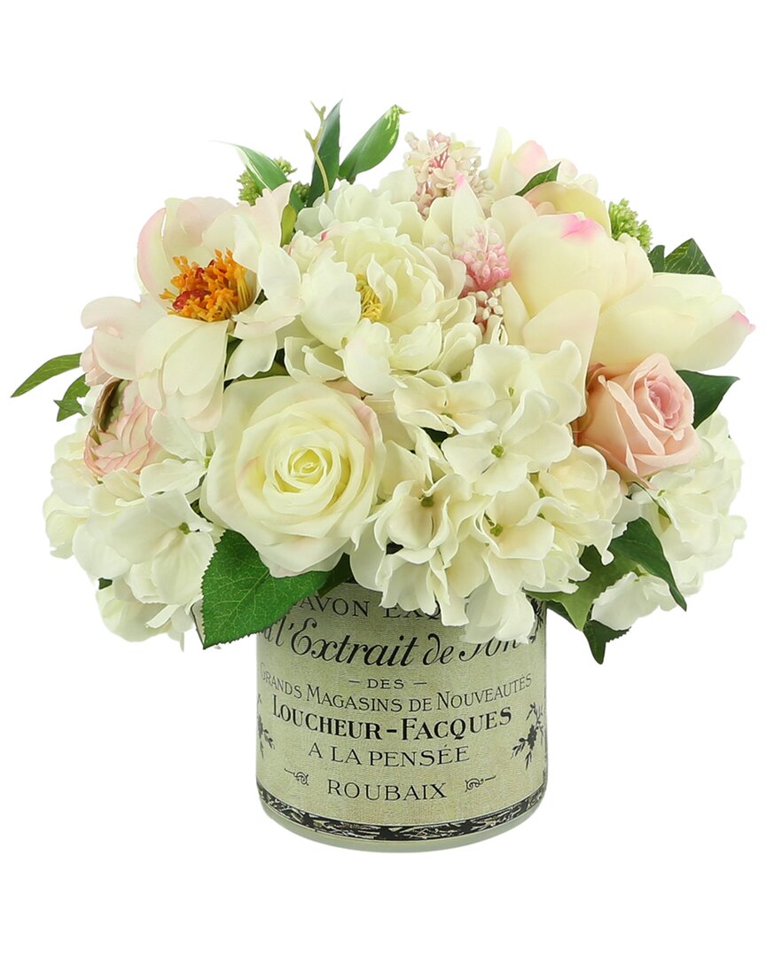 Creative Displays Cream Rose & Hydrangea Arrangement In Labeled Glass Vase In Pink