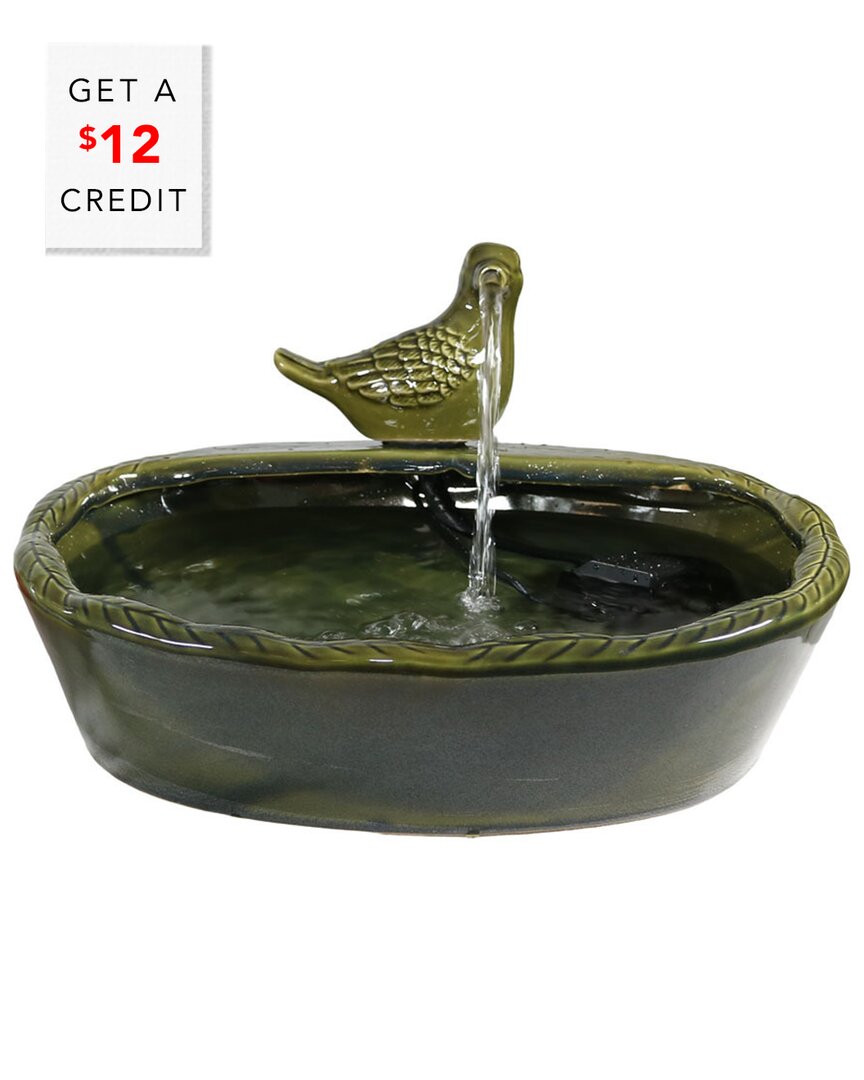 Sunnydaze Green Glazed Dove Solar Outdoor Water Fountain 7in Garden Water Feature With $12 Credit In Green