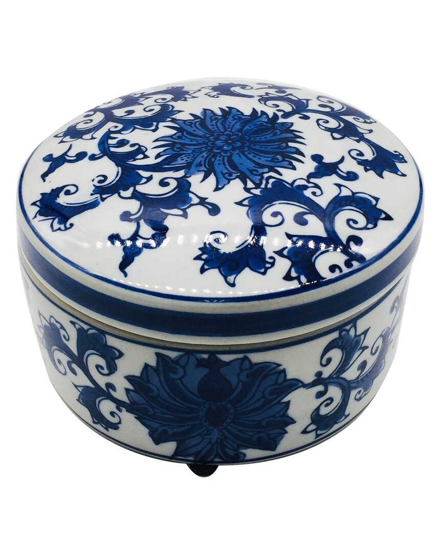 G.t. Direct Corporation Gt Direct Chinoiserie Round Ceramic Box In Blue