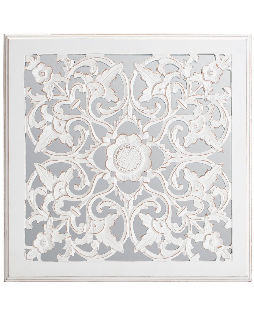 Fetco Maia White Carved Mirrored Medallion Wall Art