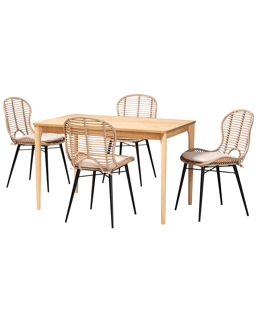 Baxton Studio Sabelle Modern Bohemian Rattan 5pc Dining Set