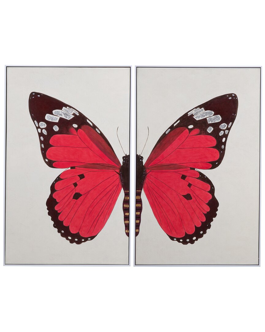Bassett Mirror Set Of 2 Butterfly Framed Canvas In Red