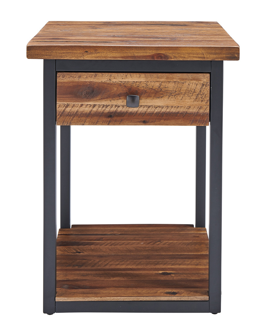 Alaterre Claremont Rustic Wood End Table With Drawer And Low Shelf