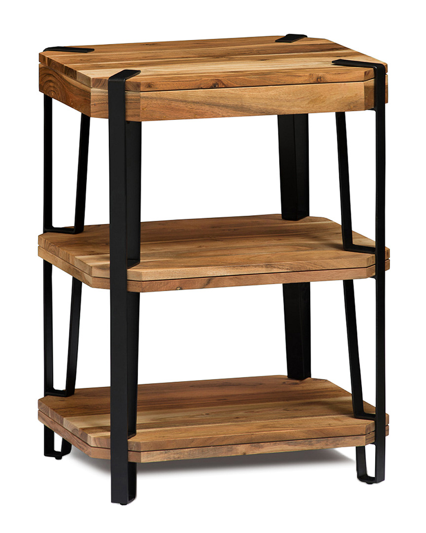 Alaterre Ryegate Natural Live Edge Solid Wood With Metal 2 Shelf End Table