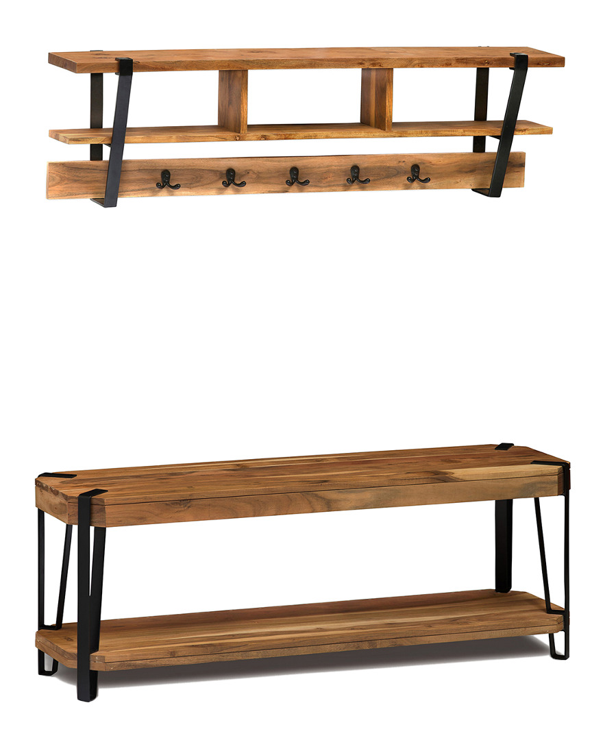 Alaterre Ryegate Natural Live Edge 48in Bench With Coat Hook Shelf Set