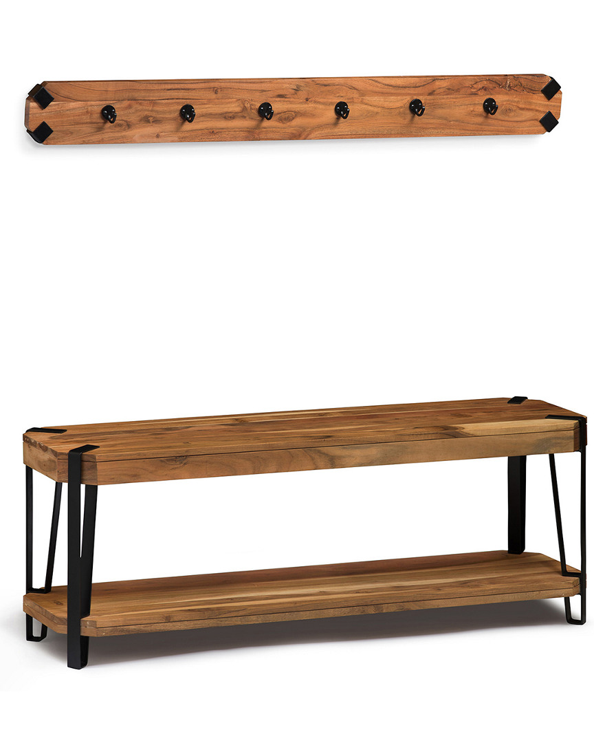 Alaterre Ryegate Natural Live Edge 48in Bench With Coat Hook Set