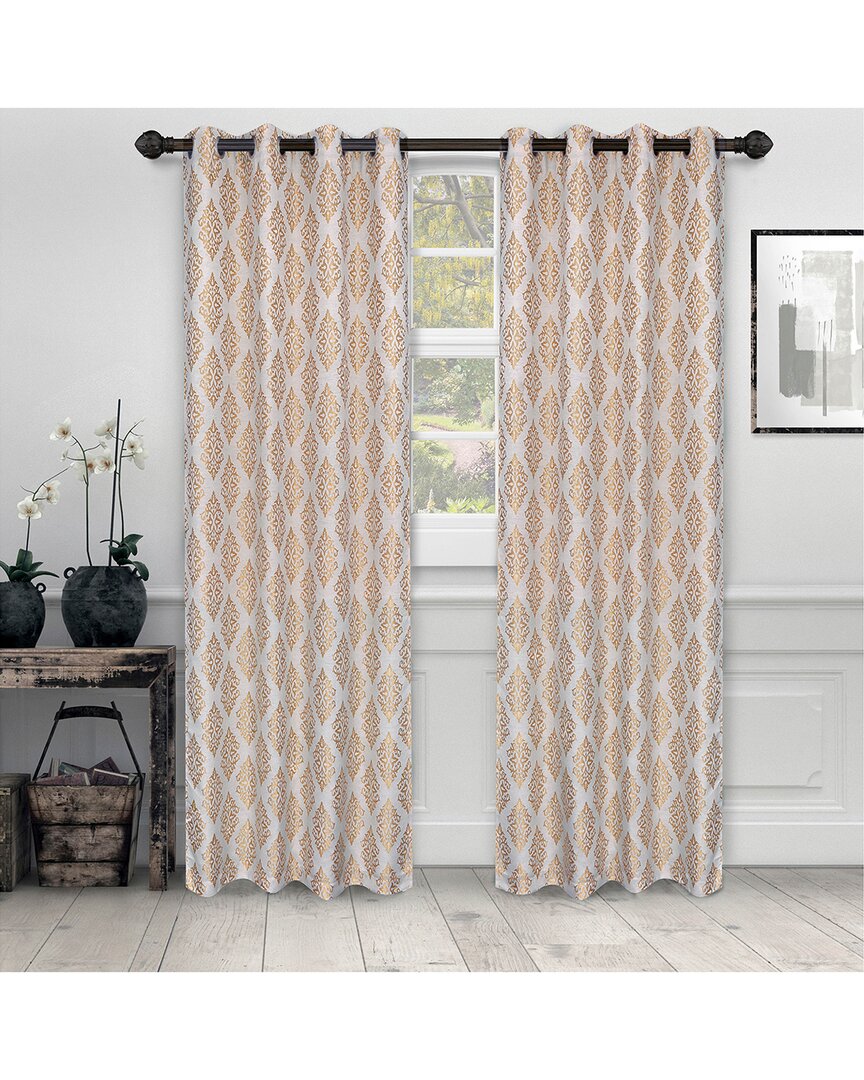 Superior 52x96 Venetian Damask Jacquard 2pc Curtain Panel Set In Gold