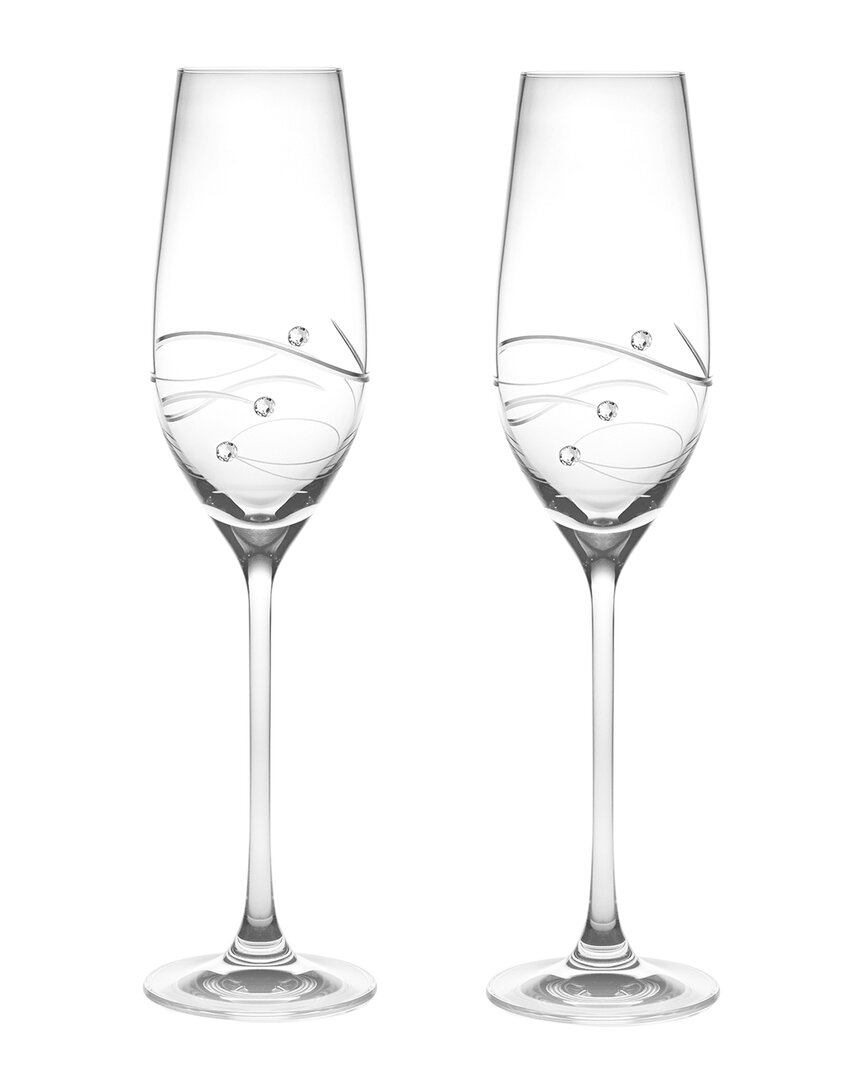 Barski European Handmade Crystalline Swarovski Champagne Flutes Set Of 2 In Clear
