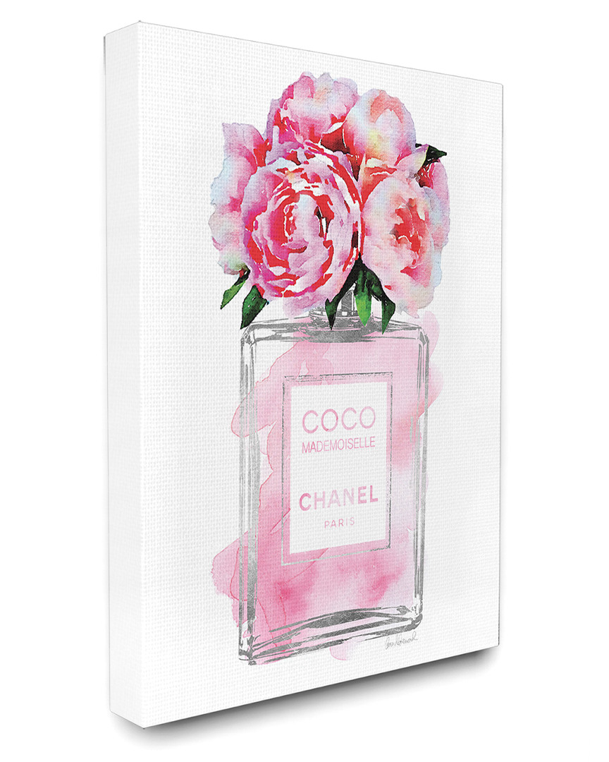 Stupell Glam Perfume Bottle V2 Flower Silver Pink Peony Canvas Art