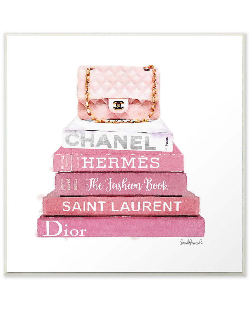 Stupell Pink Book Stack Fashion Handbag