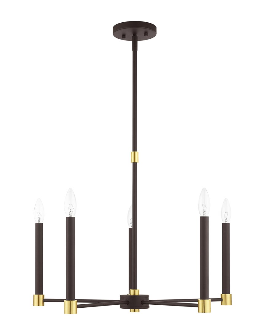 Livex Lighting 5-light Bronze With Satin Brass Accents Chandelier In Bronze