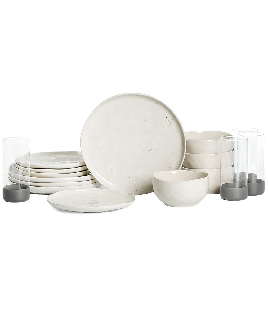 Stone Lain Mirella 16pc Stoneware Dinnerware Set With Borosilicate Glass