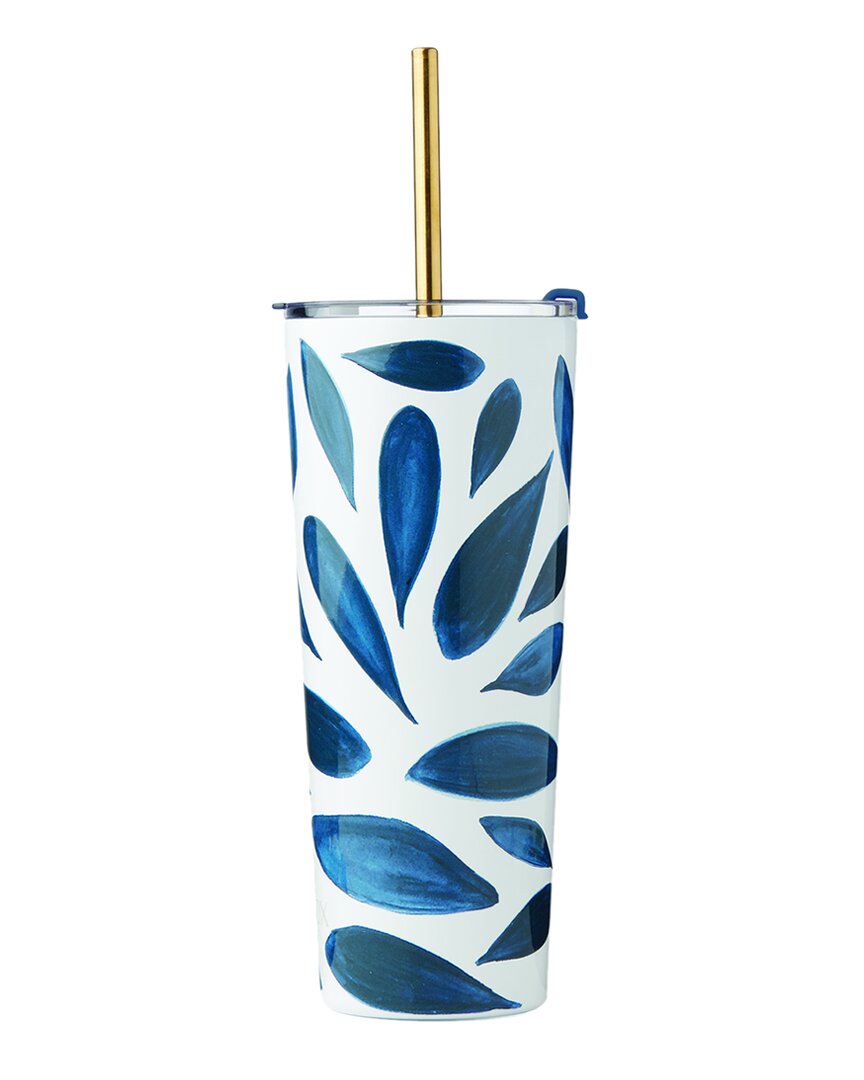 Shop Lenox Blue Bay Leaf Stainless Steel Tumbler With Straw