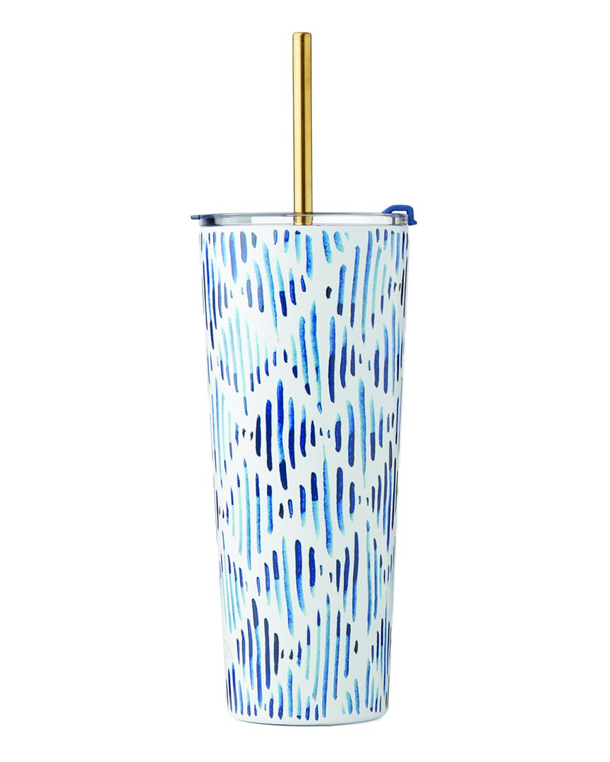 Lenox Blue Bay Ikat Stainless Steel Tumbler With Straw