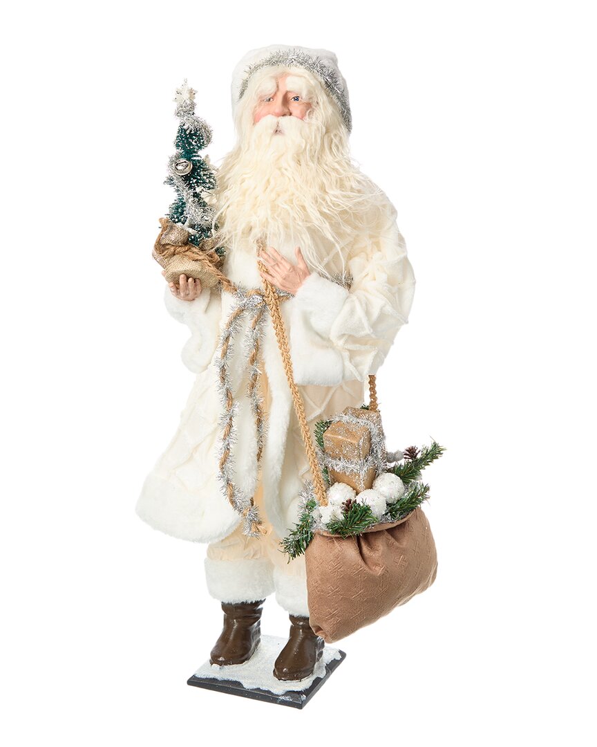 K & K Interiors K&k Interiors 27in Santa In Coat With Tree & Sack Of Gifts In White