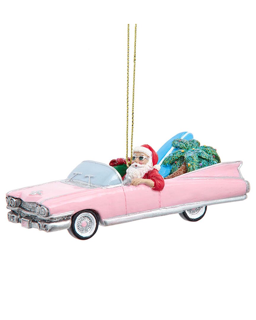 Kurt Adler 4.13in Resin Santa In Cadillac Ornament In Pink