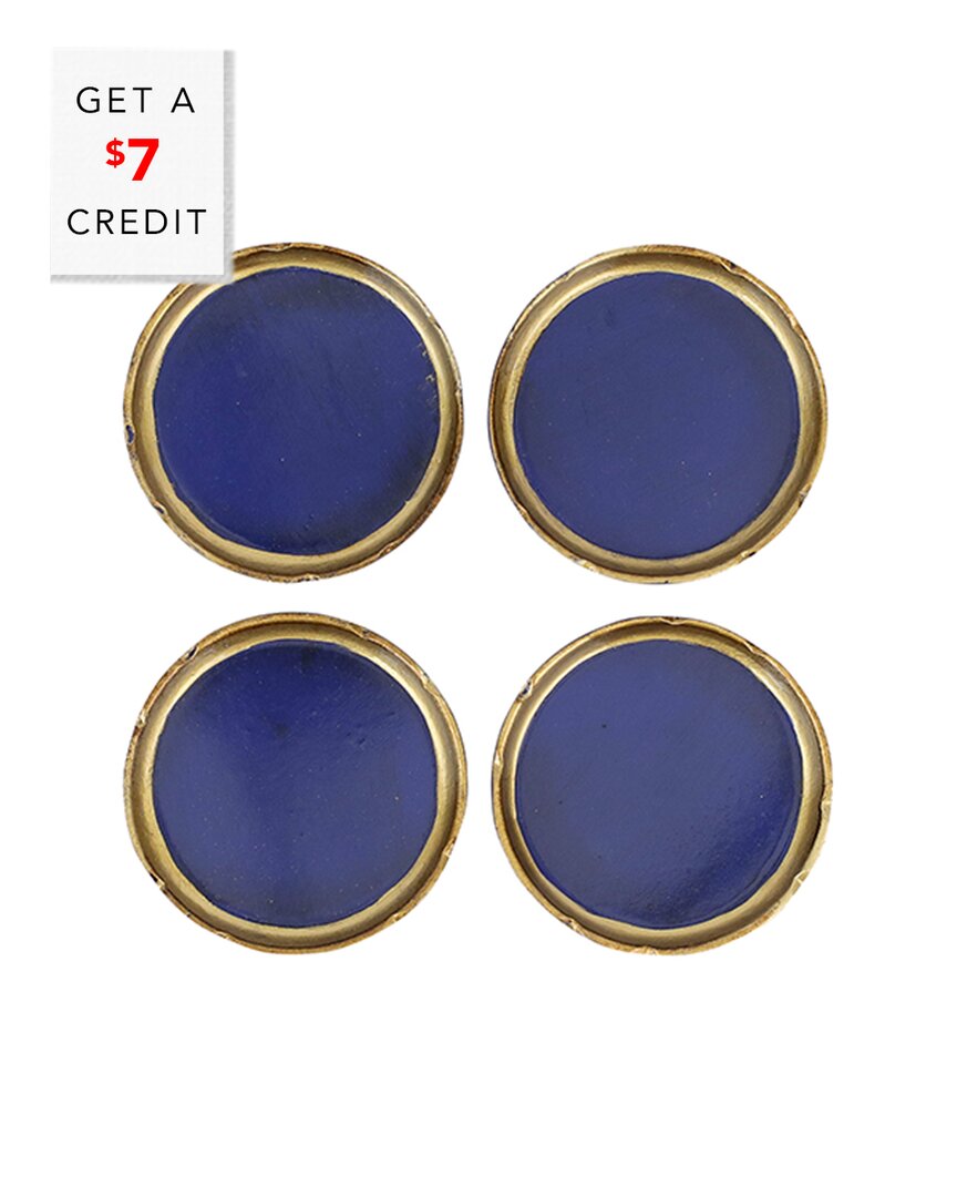 Shop Vietri Set Of 4 Florentine Wooden Accessories Cobalt & Gold Coasters With $7 Credit