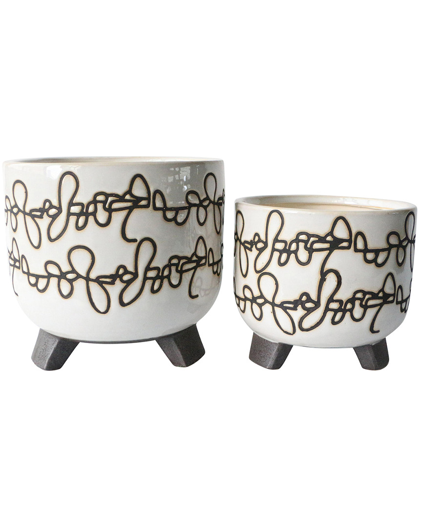 Sagebrook Home Ceramic Scribbled Footed Planter In Ivory