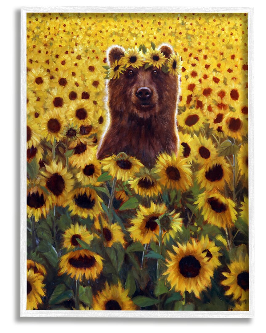 Stupell Happy Bear Sunflower Field Framed Giclee Wall Art By Lucia Heffernan