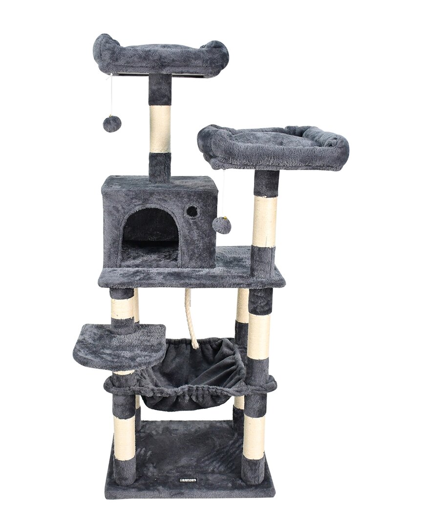 Jespet Multi-level 57in Furry Cat Tree & Condo With Hammock In Blue