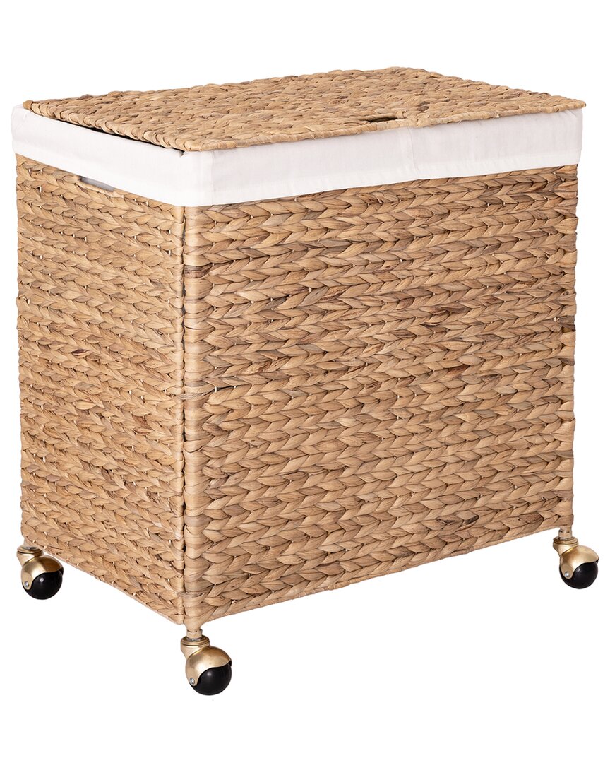 Seville Classics Double Handwoven Lidded Rolling Laundry Hamper With Gold Sphere Casters