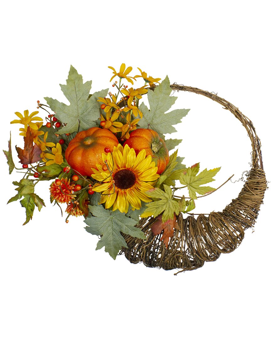 Northlight Cornucopia & Sunflower With Pumpkins Artificial Wreath In Orange