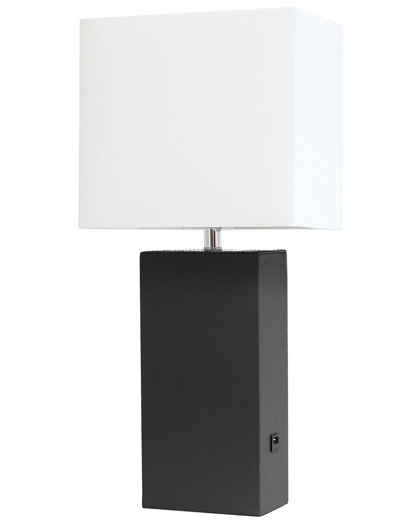 Lalia Home 21in Modern Leather Wrapped Table Lamp With Usb Port & Led Bulb  Included In Black