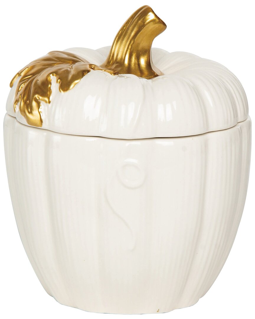Transpac Ceramic 6.1in White Harvest Pumpkin Container