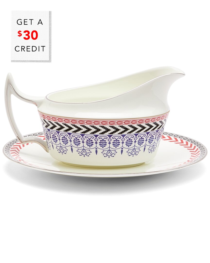 Wedgwood Festive Sauce Boat & Stand With $30 Credit In Multicolor