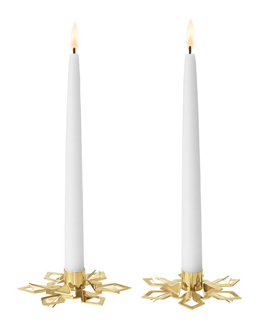 Georg Jensen Hand Polished 18k-plated Snowflake Taper Candleholder In Gold