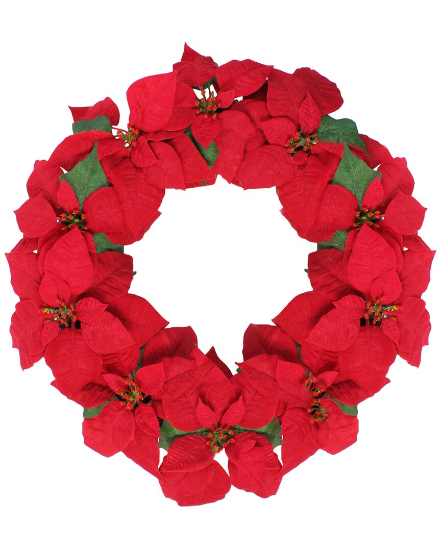Northern Lights Northlight 24in Red Artificial Poinsettia Flower Christmas Wreath - Unlit In Red